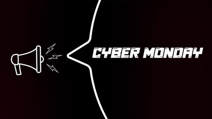 Poster - Megaphone with speech bubble and the Cyber Monday text on old tv glitch interference screen. Animation of retro cyber monday text. 4K video motion graphic