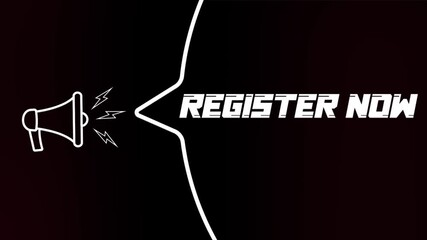 Aufkleber - Megaphone with speech bubble and Register now text on old tv glitch interference screen. Animation of retro register now text. 4K video motion graphic