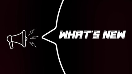 Aufkleber - Megaphone with speech bubble and the What's new text on old tv glitch interference screen. Animation of retro what's new text. 4K video motion graphic
