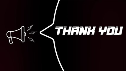 Aufkleber - Megaphone with speech bubble and Thank you text on old tv glitch interference screen. Animation of retro thank you text. 4K video motion graphic