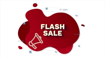 Aufkleber - Megaphone with text Flash sale. Memphis style banner with abstract geometric shapes on red background. Banner and outline round elements with megaphone. 4K video motion graphic