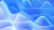 Abstract Waves Of Soft Blue Matte Material With Light Inner Glow And Glitters On Surface. Abstract Geometric Surface Like Landscape Or Terrain, Extrude Or Displace 3d Noise. 3d Render
