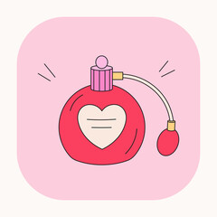 Sticker - Retro Perfume Cologne cute cartoon illustration. Pink doodle icon of Vintage perfume cologne. Vector cosmetic perfume bottle. Korean beauty cosmetic product stuff sign.
