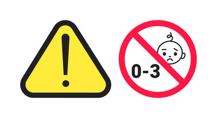 choking hazard forbidden sign sticker not suitable for children under 3 years isolated on white back