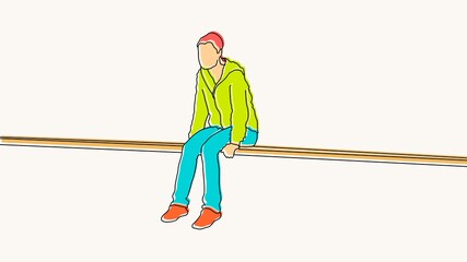 Silhouette of teenager sitting on beam and thinking