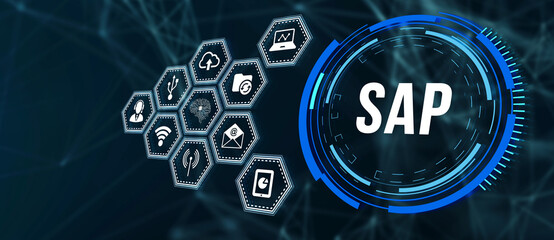 Internet, business, Technology and network concept. SAP System Software Automation concept on virtual screen data center. 3d illustration.