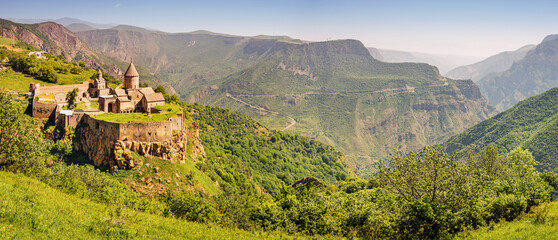 majestic tatev monastery located on an inaccessible basalt rock with wonderful views of the vorotan 