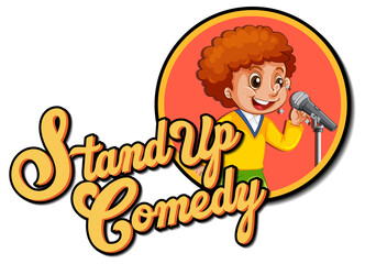 Canvas Print - Stand up comedy logo design with boy cartoon character