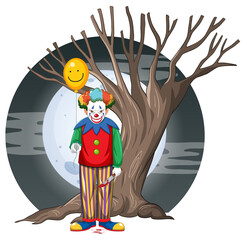 Poster - Creepy clown with tree on full moon background