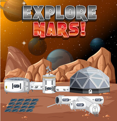 Wall Mural - Explore Mars logo on space station background