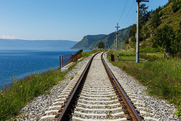 Wall Mural - Circum-Baikal Railway. The railway is laid along the shore of Lake Baikal. Russia