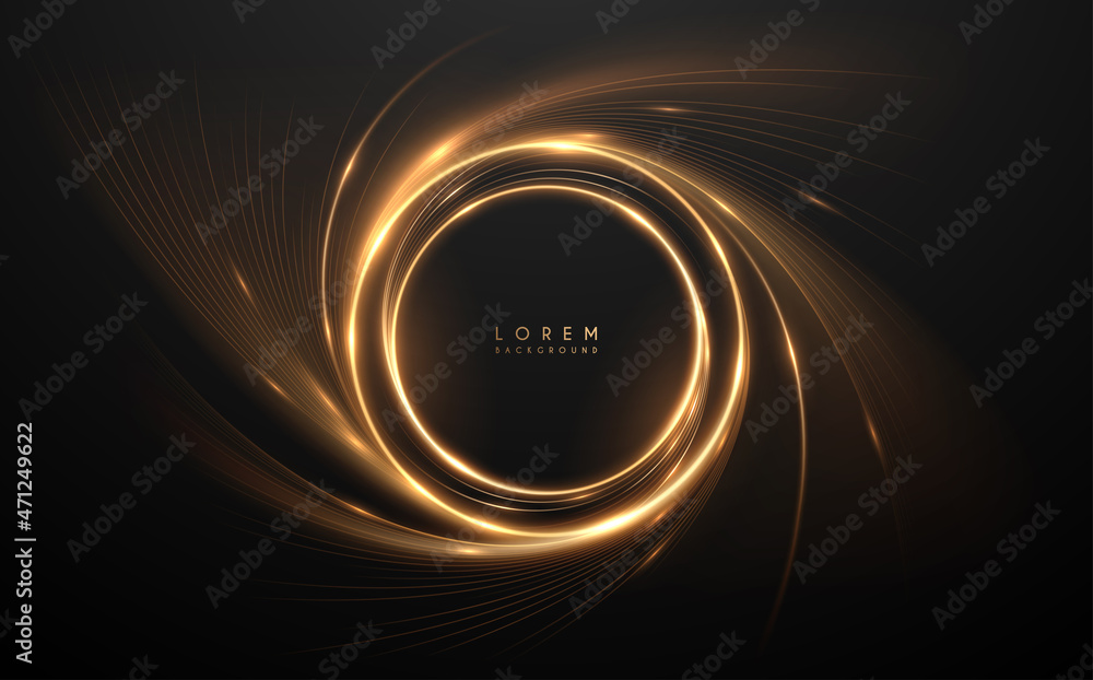 Abstract golden light circle lines effect on black background Stock ...
