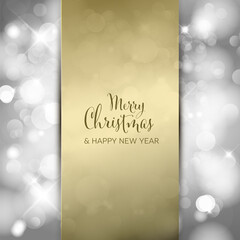 Wall Mural - Christmas card on golden stripe and  blurred background