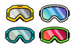 © Sergey - Set of ski masks of different colors isolated on a white background. Winter mood. Extreme sports masks