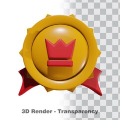 3D Gold medal and ribbon with transparency background