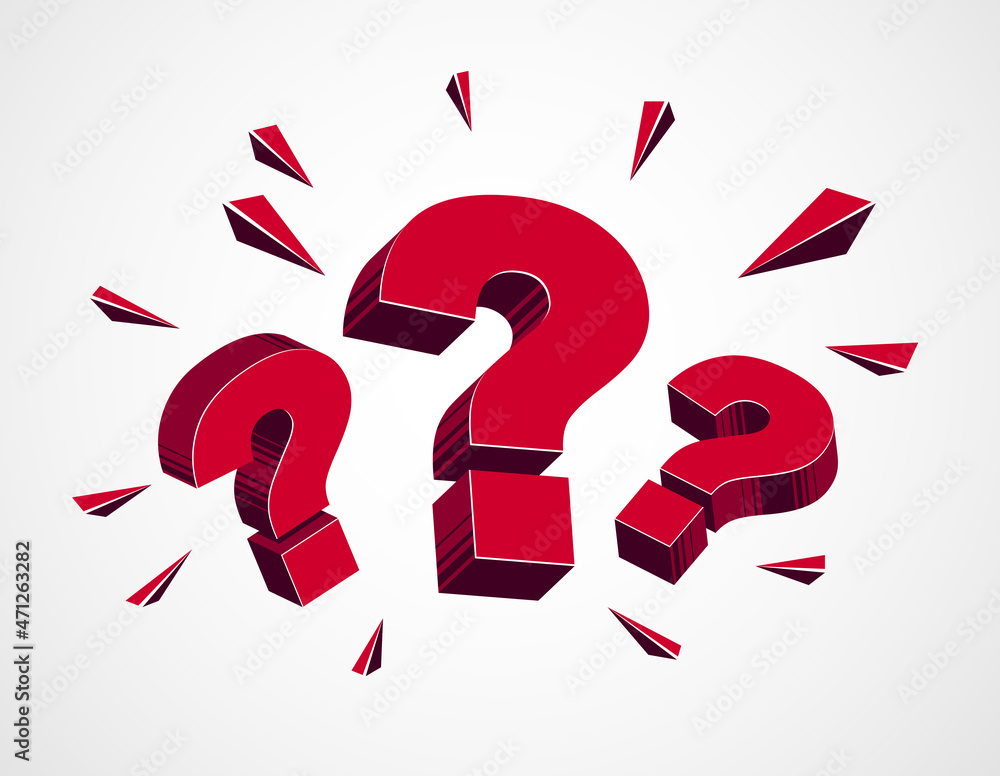 Three 3D question marks query symbol vector icon, design element. Stock ...