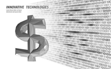 Wall Mural - 3D digital dollar currency. USA America finance e-banking wallet. Low poly model money profit loan cloud computing. Data security commerce vector illustration