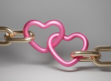 Gold Chain With Heart Shaped Links. 3d Render