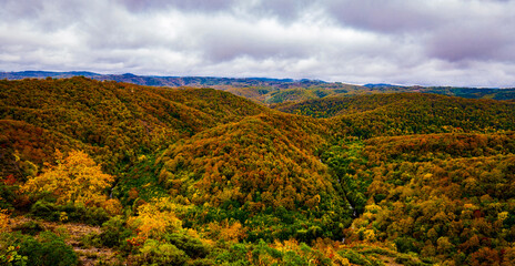 Wall Mural - Colorful autumn mountain hills and big curve of river Veleka in Strandja mountain Bulgaria