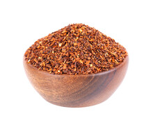 Rooibos Red Tea In Wooden Bowl, Isolated On White Background. Traditional Herbal And Organic Tea.