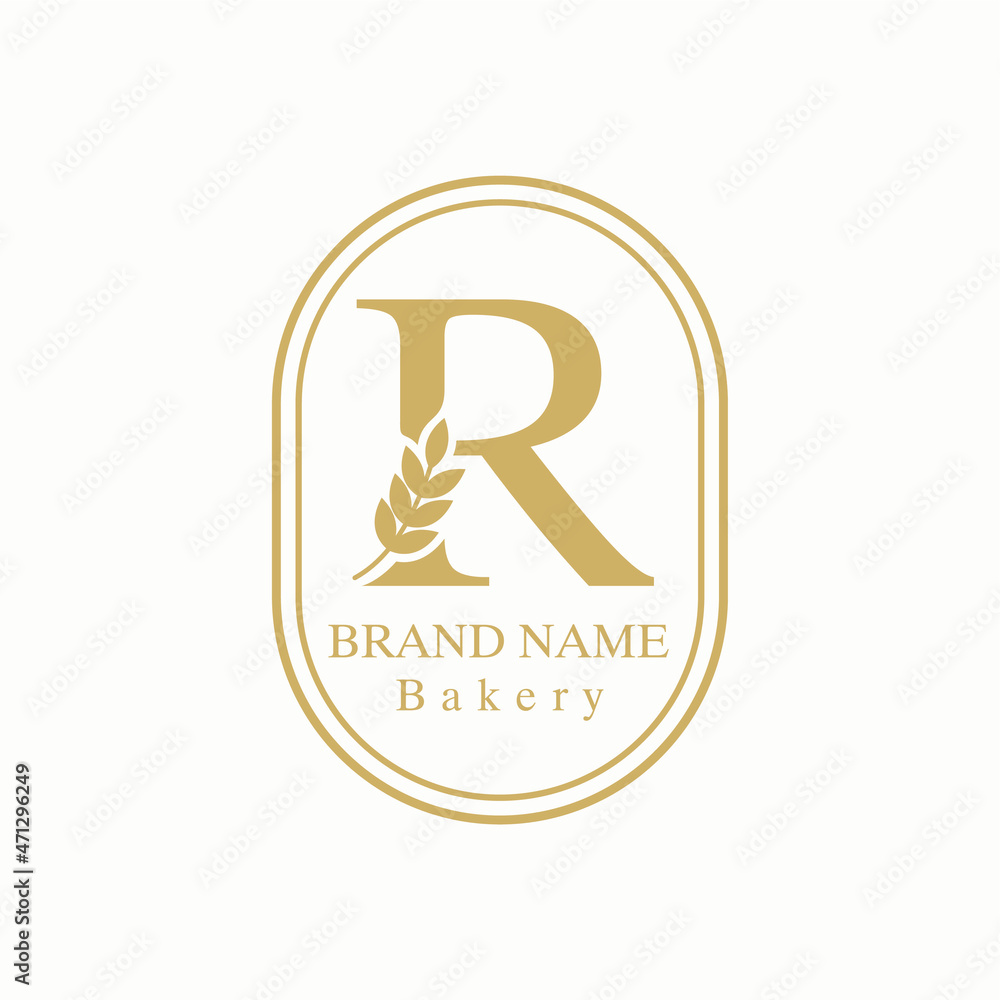 Initial R Letter with Wheat Grain for Bakery, Bread, Cake, Cafe, Pastry ...