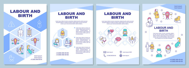 Labour and birth brochure template. Cervix dilation. Flyer, booklet, leaflet print, cover design with linear icons. Vector layouts for presentation, annual reports, advertisement pages