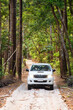 © Austockphoto - A white four wheel drive travelling along a sand track in the Central Station area of Fraser Island