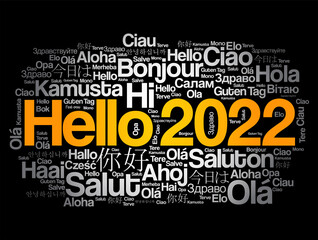 Wall Mural - Hello 2022 word cloud in different languages of the world, concept background