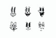 old cartoon mascot character elements. different clipart, faces, limbs. character creator for vintage retro logos and branding. isolated vector illustrations

