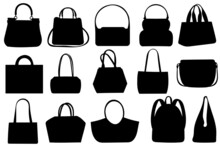 Bag Silhouette Vector. Lady Fashion Collection Bags And Backpack. Elegance Handbag Black Set Silhouettes. Vector Illustration, EPS10
