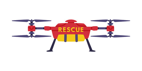 Wall Mural - Red and Yellow Aircraft as Rescue Equipment and Emergency Vehicle for Urgent Saving of Life Vector Illustration