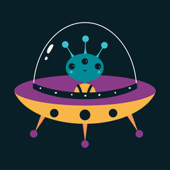 Poster - Space Adventure with Alien in Spacecraft Exploring Galaxy Vector Illustration