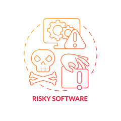 Wall Mural - Risky software red gradient concept icon. Online piracy disadvantage abstract idea thin line illustration. Risk of getting viruses. Potential dangerous malware. Vector isolated outline color drawing
