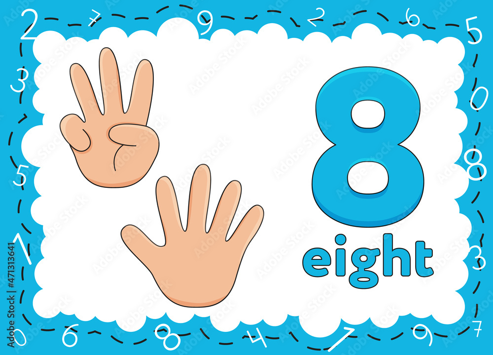 Vetor Children's educational cards with numbers. Flashcards finger ...
