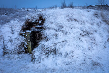 An Icelandic Turf Cellar, Covered With Snow.