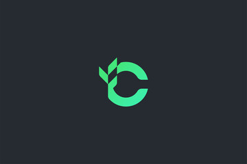 Modern Geometrical Letter C Leaf Vector Logo Template on Dark Background