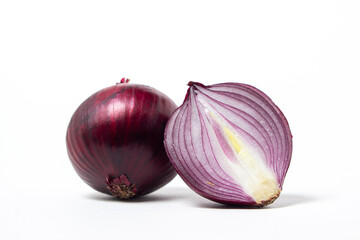 Canvas Print - Red onion isolated on a white background. Red onion, cut in half. Onion variety