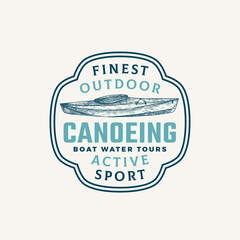 Wall Mural - canoeing abstract sign, symbol or logo template. hand drawn kayak or canoe boat sketch in a frame ba
