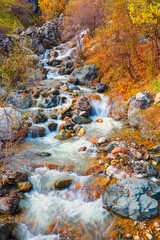 Wall Mural - Autumn landscape with amazing watefall and creek - Maden village, Savsat