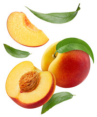 Wall Mural - Peach with leaf isolated on white background