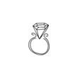Vector icon. Black outline doodle. Diamond engagement ring