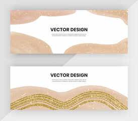 Wall Mural - Horizontal web banners with brown watercolor and gold glitter texture
