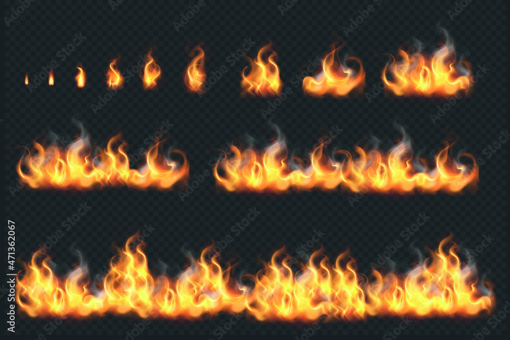 Burning red hot sparks realistic fire flames Premium Vector ...