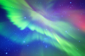 Sticker - night starry sky. milky way and northern lights. green aurora borealis
