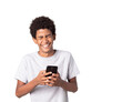 © CristhianOmar - A adolescent afro latino smiling holding cell phone