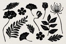Black Flowers Psd Linocut Hand Drawn Floral Collection