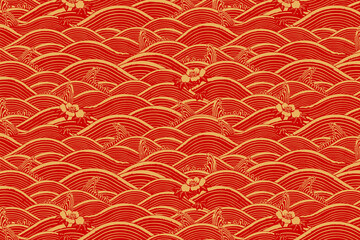 Sticker - Red gold vector Chinese art wave pattern background