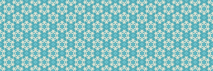 Wall Mural - Background image with decorative elements in vintage style on a blue background for your design projects, seamless patterns, wallpaper textures with flat design. Vector illustration