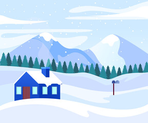 Wall Mural - Winter landscape design illustration for postcard background