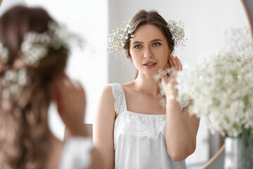 Wall Mural - Beautiful young bride preparing for her wedding day